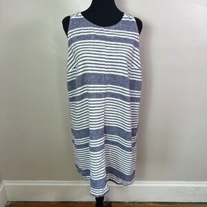 Old Navy XL Blue White Striped Linen Blend Sleeveless Shift Tank Dress